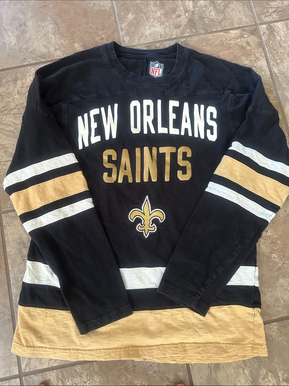NFL New Orleans Saints Black, Gold & White Long Sleeve Shirt